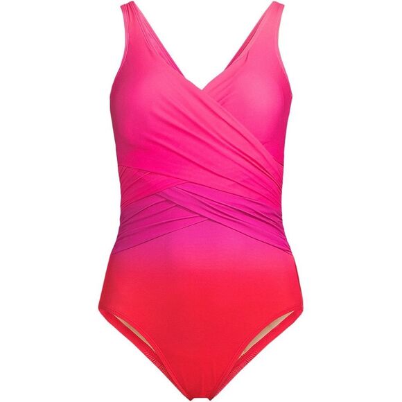 Land's End one piece slender suit firming soft compression pink multi ombré Var - Picture 1 of 6